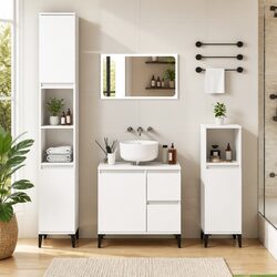 Stylish 3 Piece White Bathroom Cabinet Set in Engineered Wood