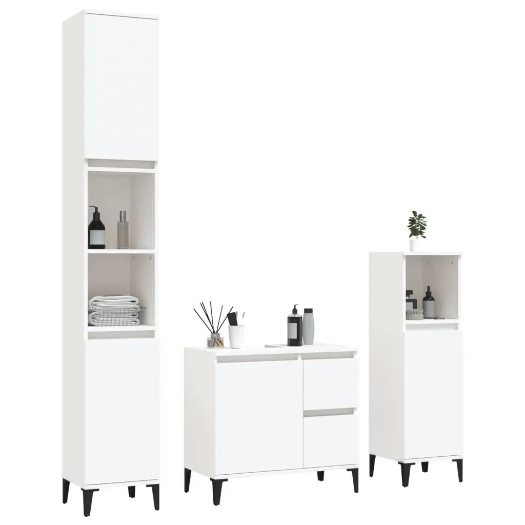 3 Piece Bathroom Cabinet Set Engineered Wood White