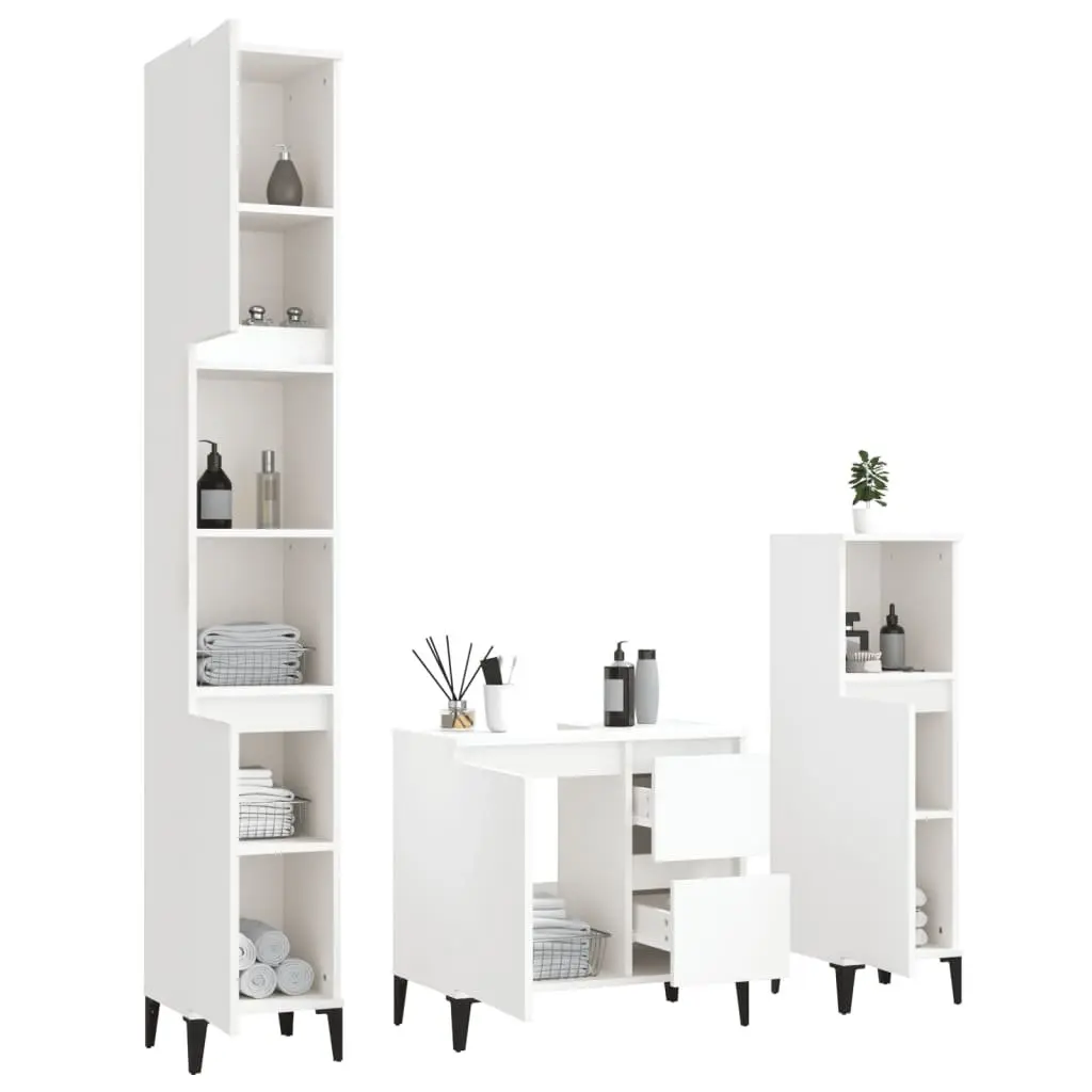 3 Piece Bathroom Cabinet Set Engineered Wood White