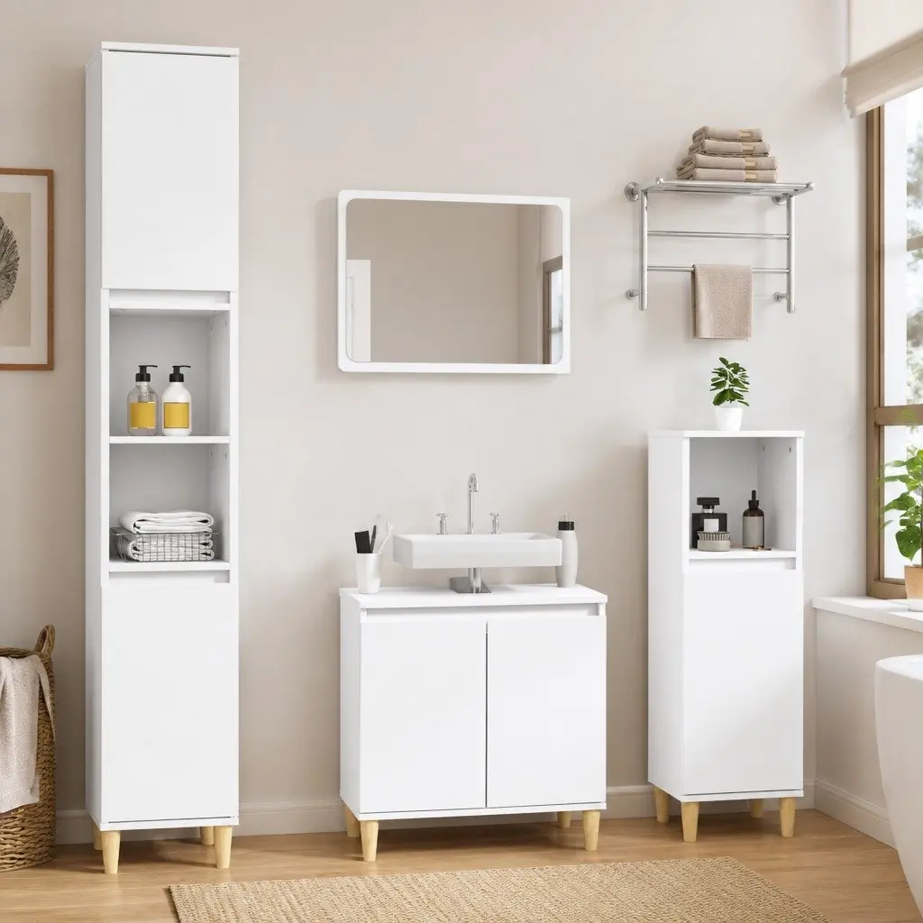 3-Piece Bathroom Storage Cabinet Set in White