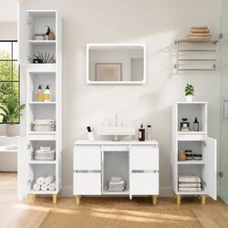 Stylish 3-Piece White Bathroom Furniture Set with Eucalyptus Feet