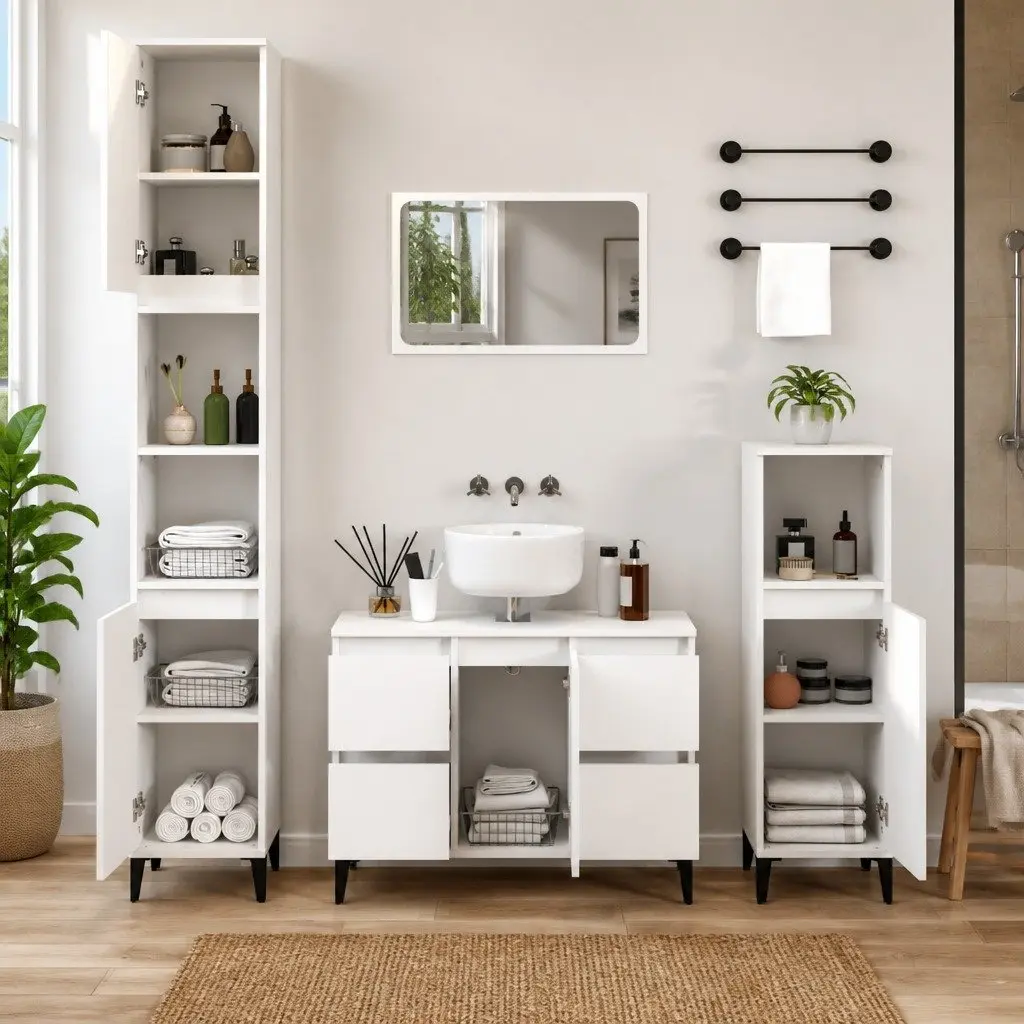 3 Piece White Bathroom Furniture Set