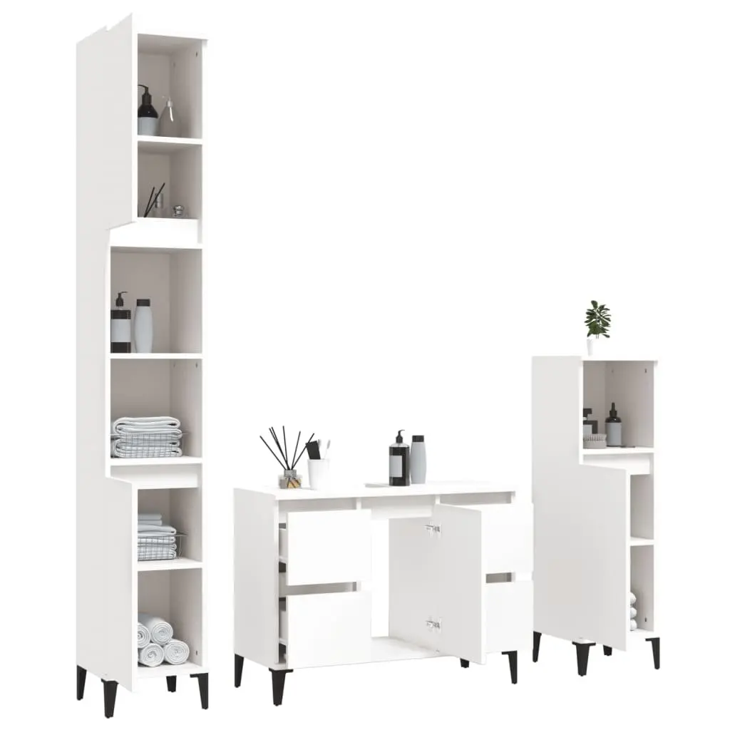 3 Piece Bathroom Furniture Set Engineered Wood White