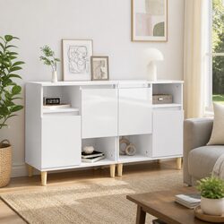 High Gloss White Sideboard Cabinet Set with 4 Compartments
