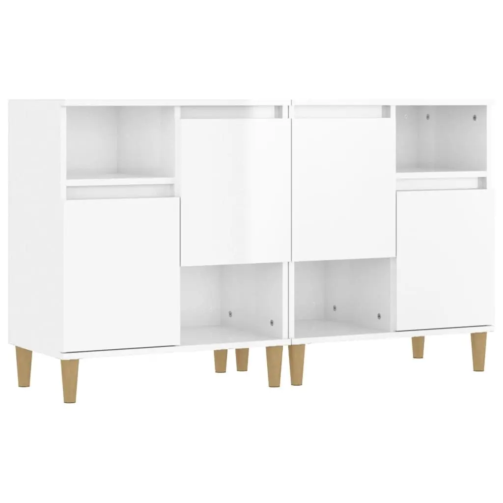 High Gloss White Sideboard Cabinet Set with 4 Compartments