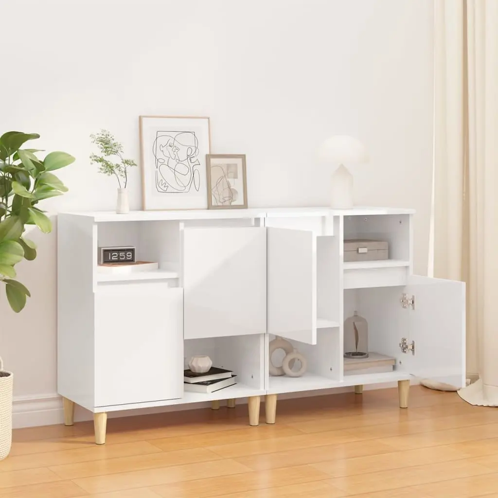 High Gloss White Sideboard Cabinet Set with 4 Compartments