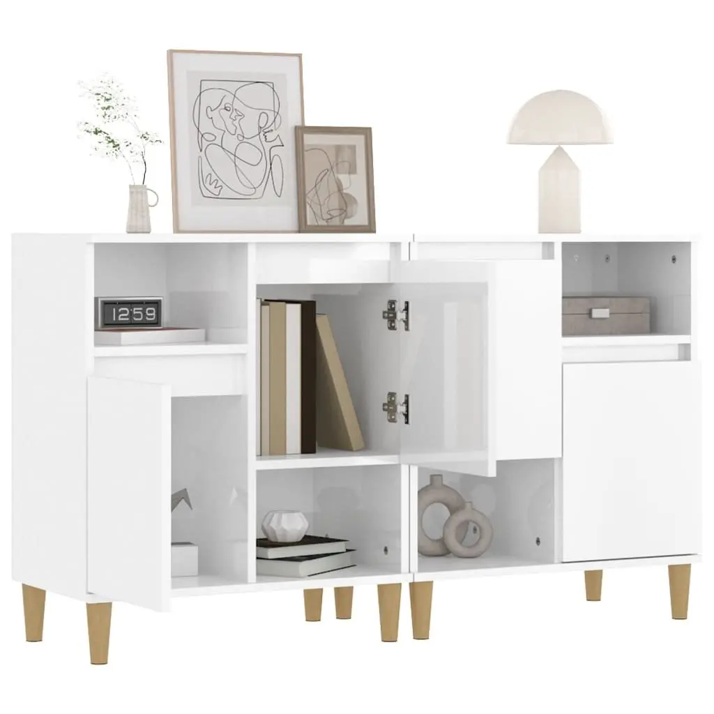 High Gloss White Sideboard Cabinet Set with 4 Compartments