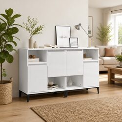 Premium White High Gloss Sideboards Storage Cabinet Set