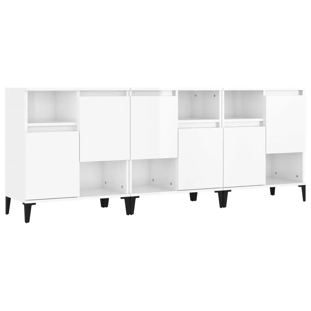 High Gloss White Sideboard Storage Cabinet Set of 3