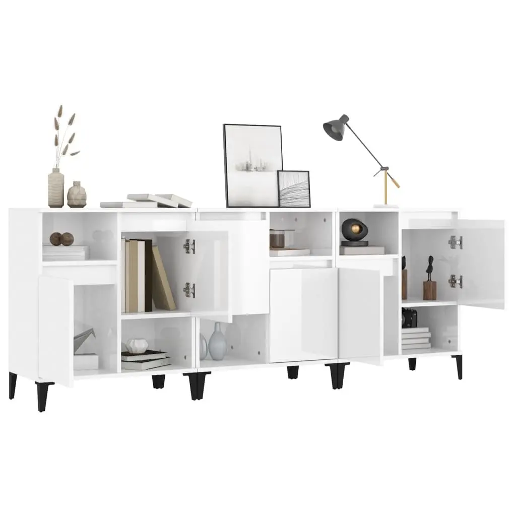 High Gloss White Sideboard Storage Cabinet Set of 3