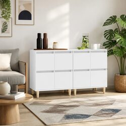 White Engineered Wood Sideboard Cabinet with 4 Compartments