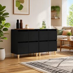 Sideboard Cabinet 2 pcs Black 60x35x70 cm Storage Cupboard Engineered Wood