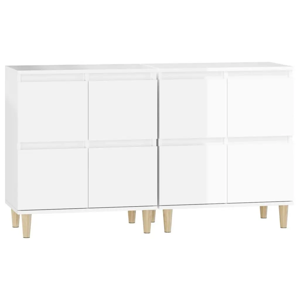 Sideboards 2 pcs High Gloss White Storage Cabinet Engineered Wood 60x35x70 cm