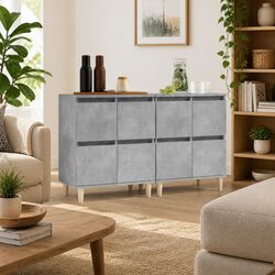 Durable Grey Engineered Wood Sideboard Cabinet Set of 2