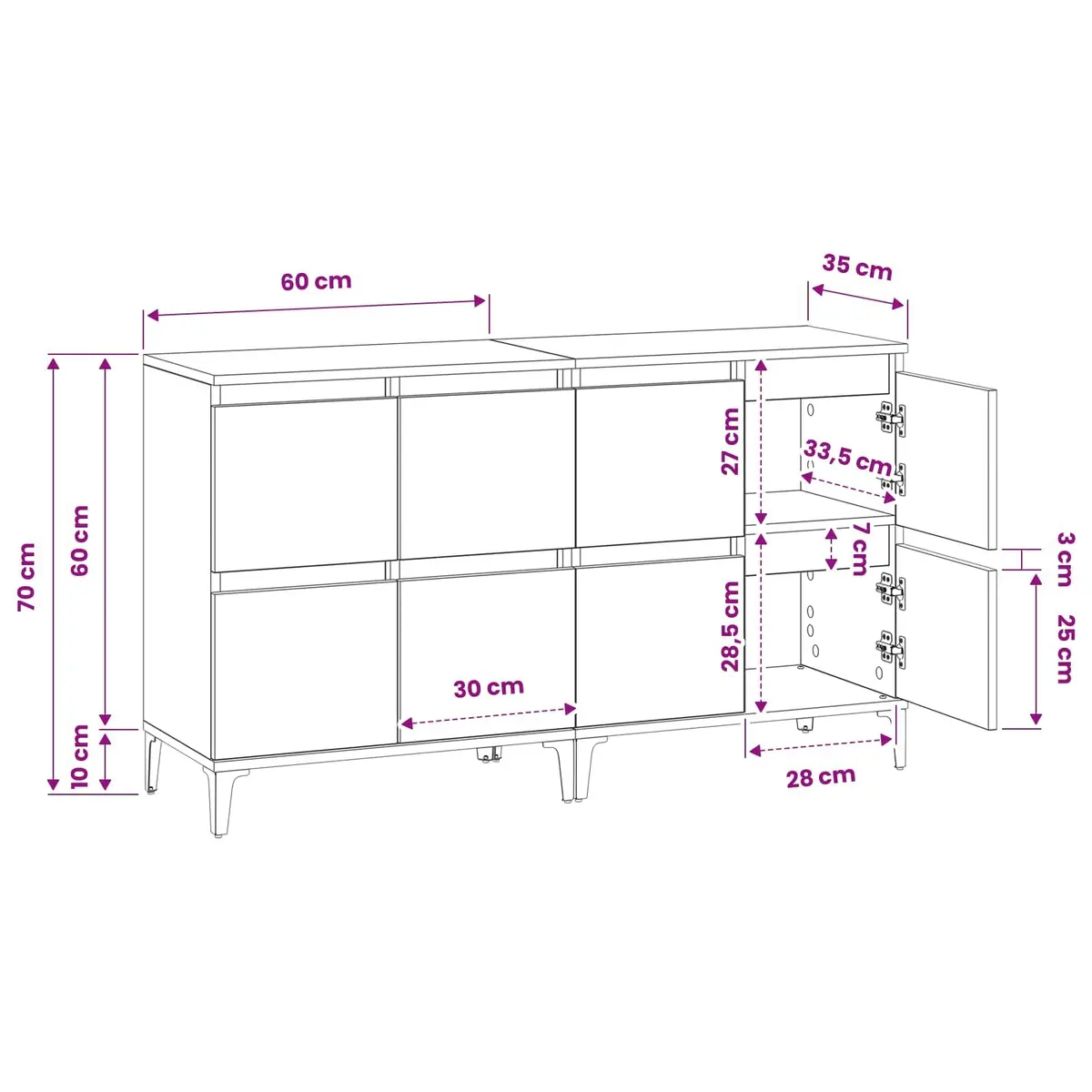 Sideboards Engineered Wood 60x35x70 cm White 2 pcs