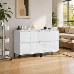 Sideboard Cabinet 2 pcs High Gloss White Storage Cupboard Engineered Wood