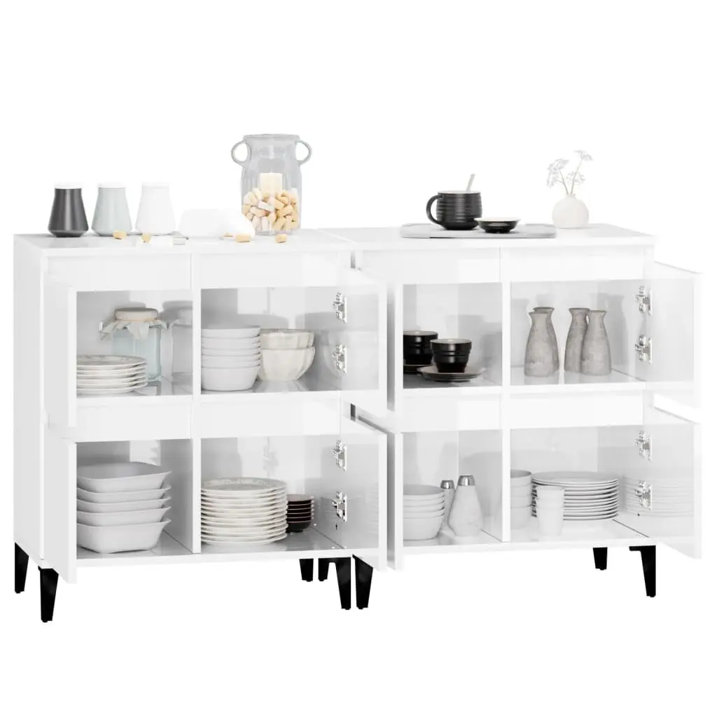 High Gloss White Sideboard Cabinet Set of 2