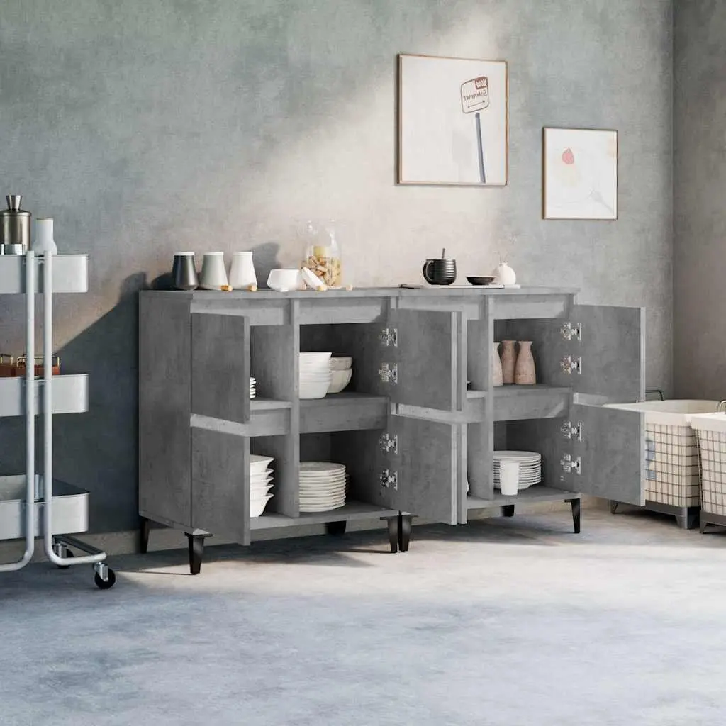 Grey Engineered Wood Sideboard Cabinet Set