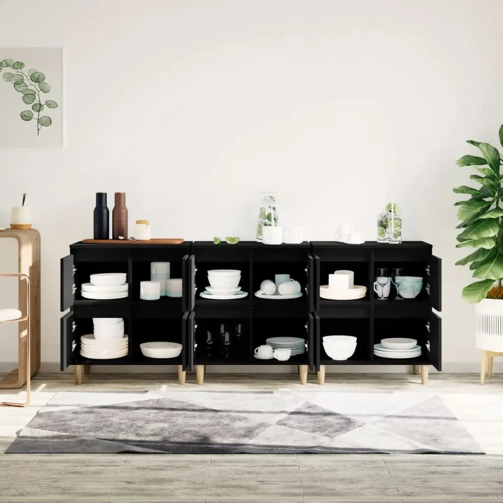 Sideboard Cabinet 3 pcs Black 60x35x70 cm Storage Furniture Engineered Wood