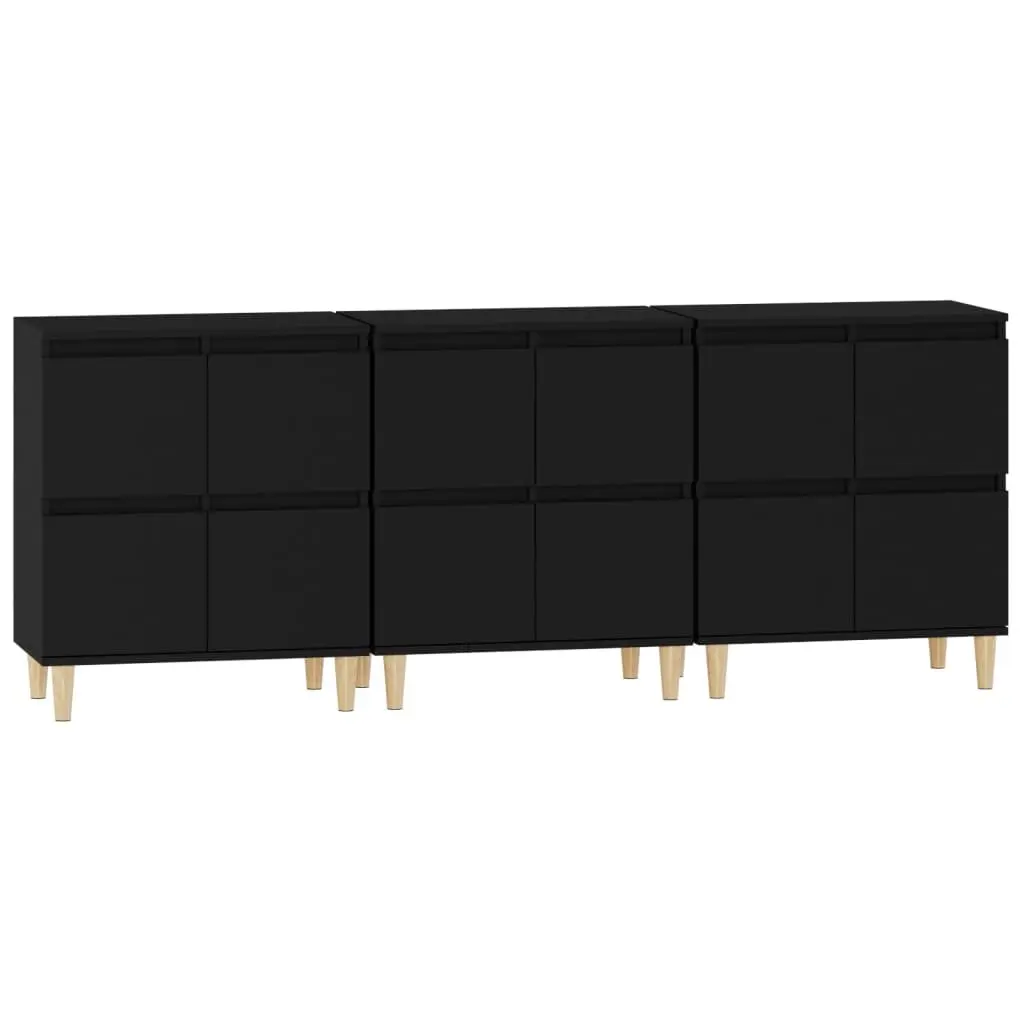 Sideboard Cabinet 3 pcs Black 60x35x70 cm Storage Furniture Engineered Wood