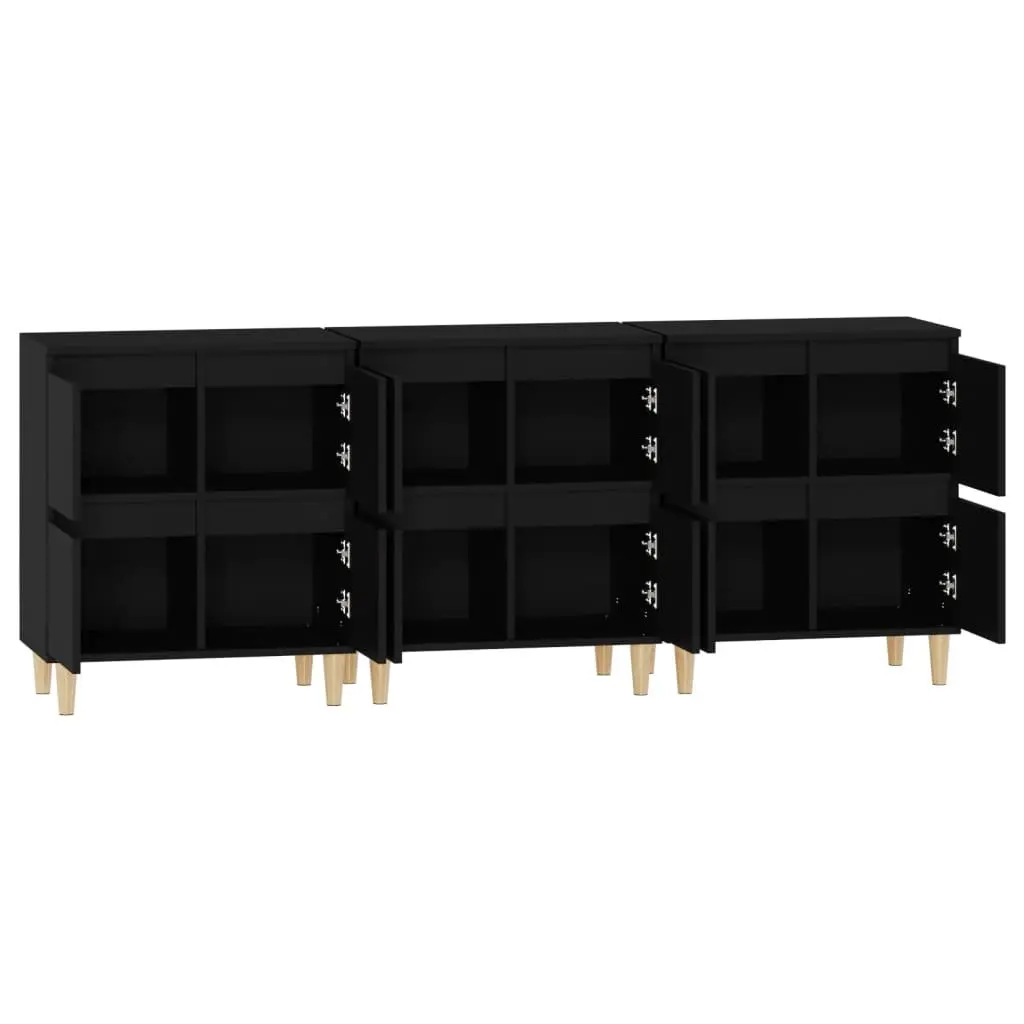 Sideboard Cabinet 3 pcs Black 60x35x70 cm Storage Furniture Engineered Wood