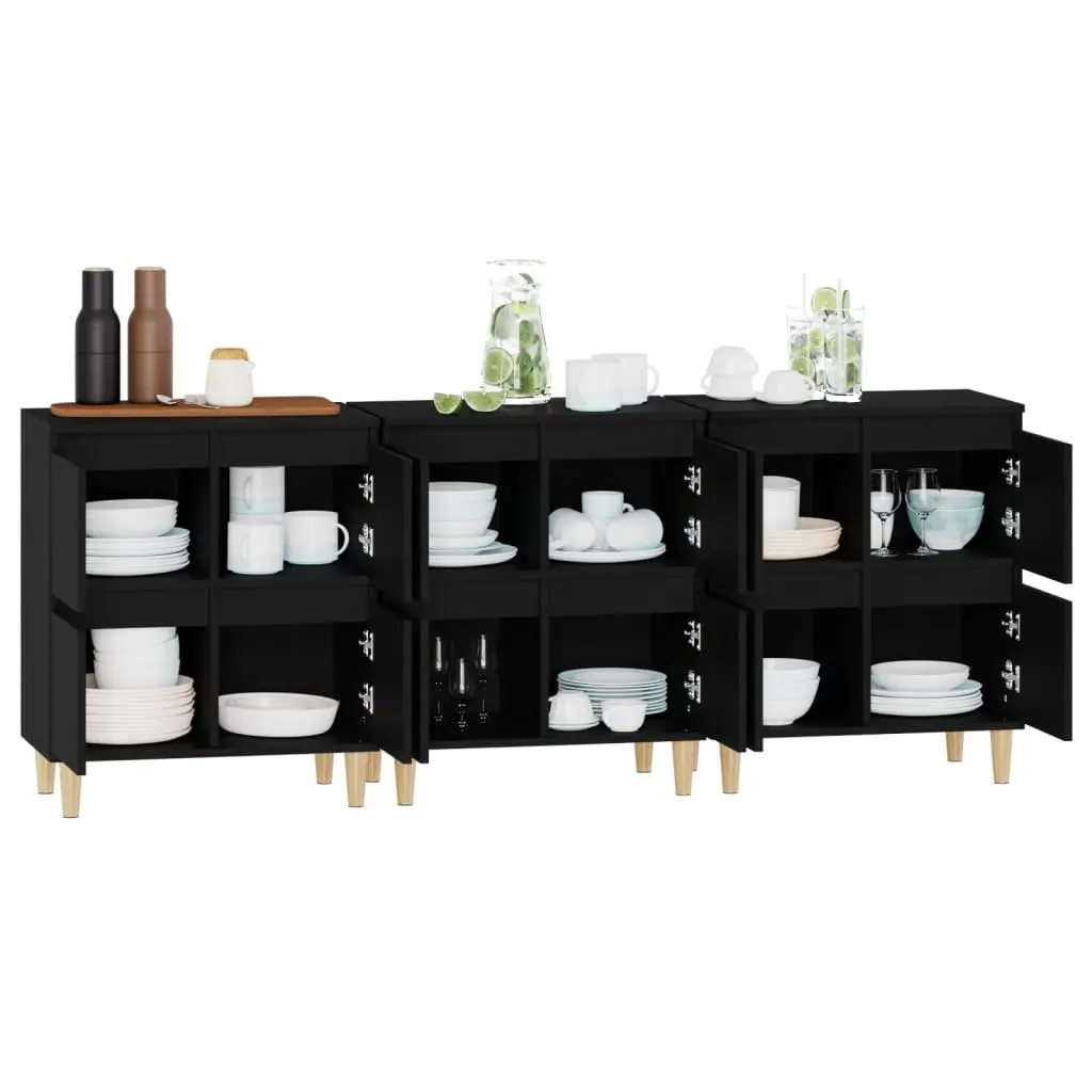 Sideboard Cabinet 3 pcs Black 60x35x70 cm Storage Furniture Engineered Wood