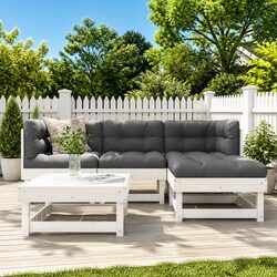 5 Piece Outdoor Lounge Set with Cushions – Durable White Wood