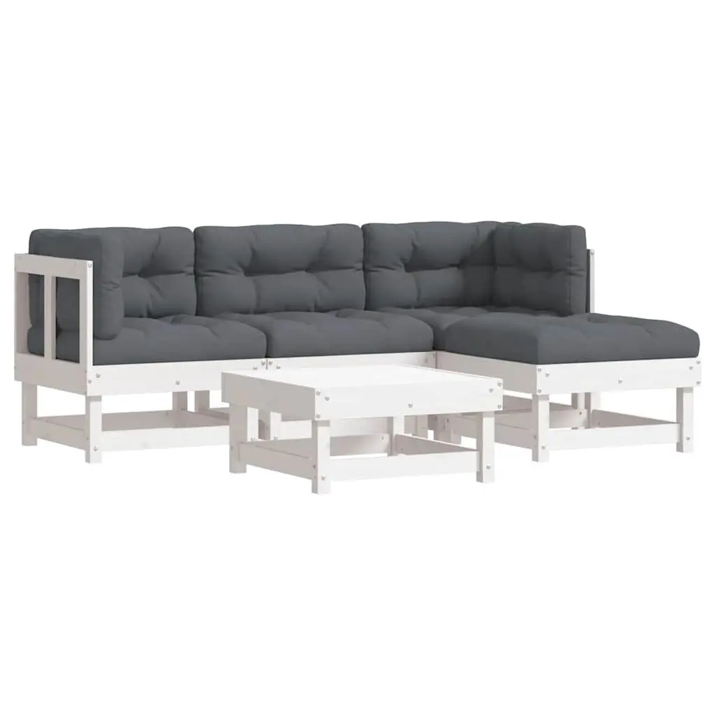 Garden Lounge Set Solid Pine Wood 5 Piece Outdoor Furniture White Patio Sofa with Cushions