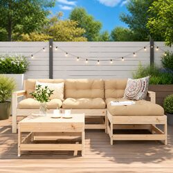 5-Piece Brown Outdoor Furniture Lounge Set with Cushions
