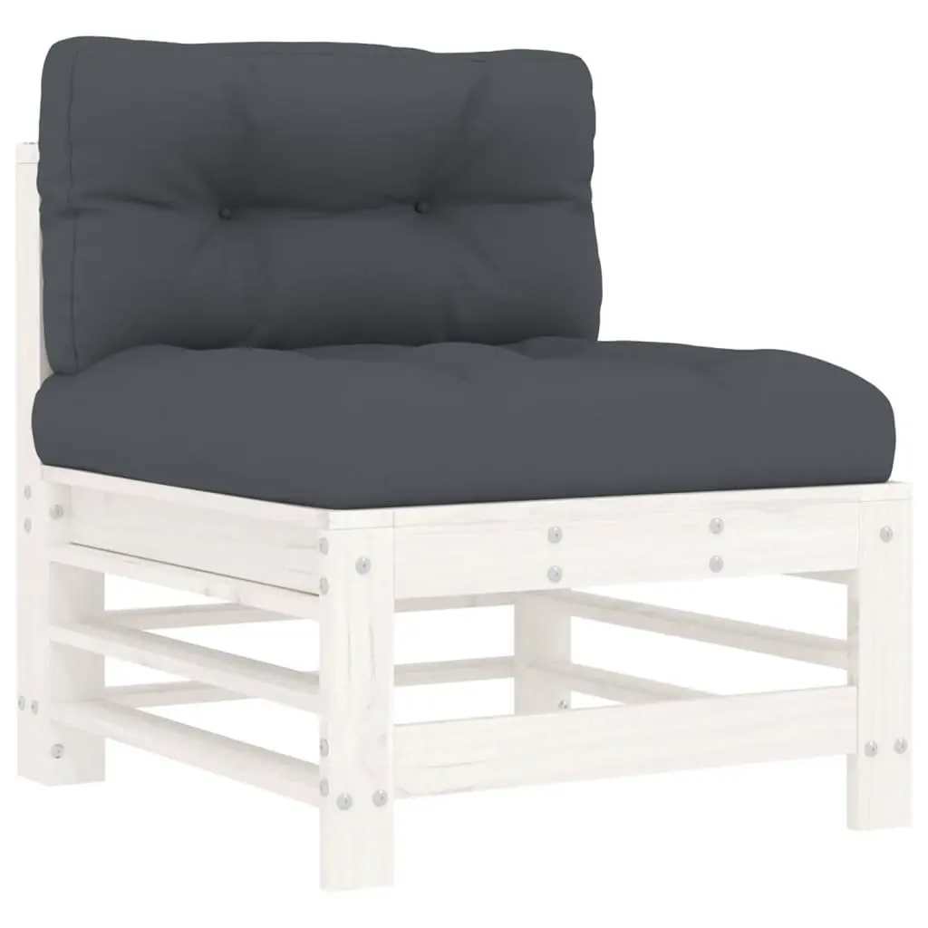 Garden Lounge Set Solid Pine Wood 5 Piece White Cushions
