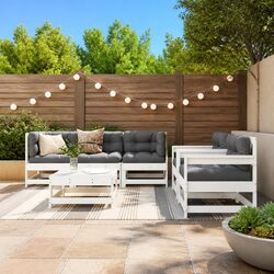 6-Piece White Slatted Garden Lounge Set with Cushions