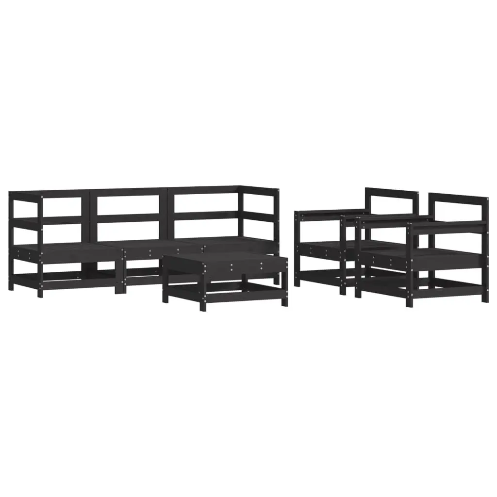 Garden Lounge Set Solid Pine Wood 6 Piece Outdoor Furniture Patio Sofa with Cushions Black