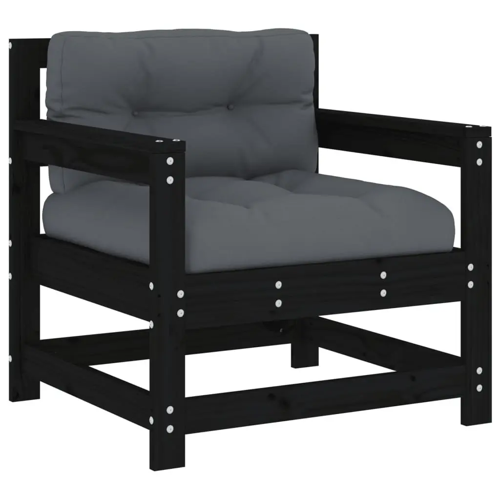 Garden Lounge Set Solid Pine Wood 6 Piece Outdoor Furniture Patio Sofa with Cushions Black