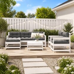 Premium 7 Piece White Solid Wood Garden Lounge Set