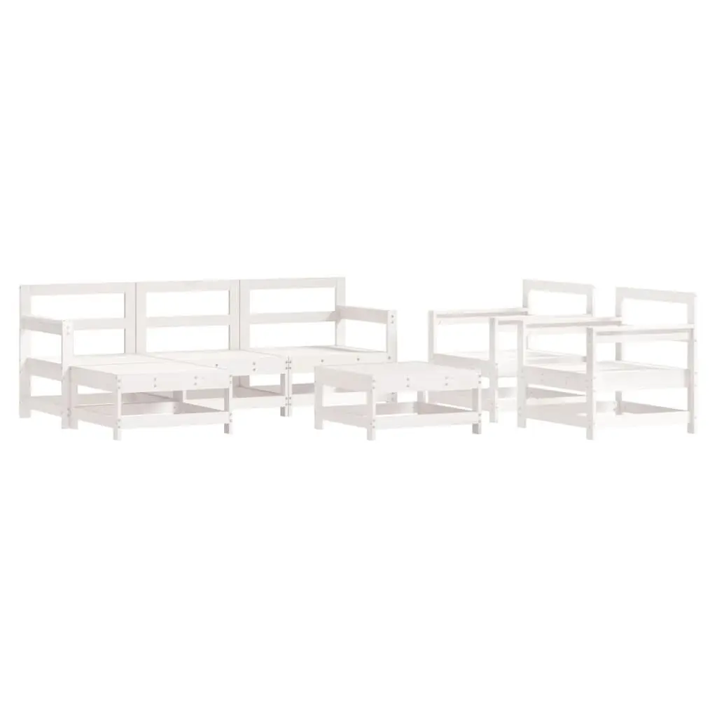 7 Piece White Solid Wood Garden Lounge Set