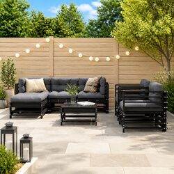 Stylish 7 Piece Black Wood Garden Lounge Set with Cushions