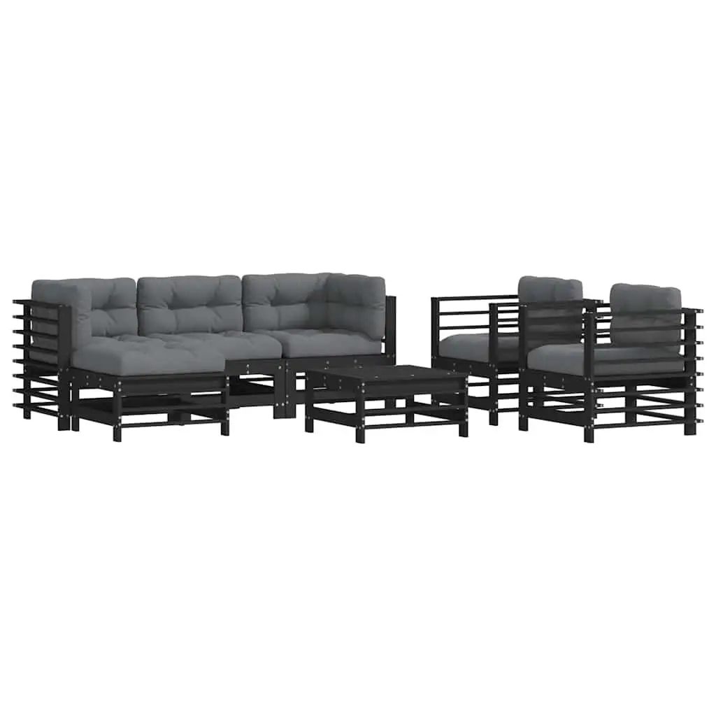 Garden Lounge Set Solid Pine Wood 7 Piece Outdoor Furniture Black