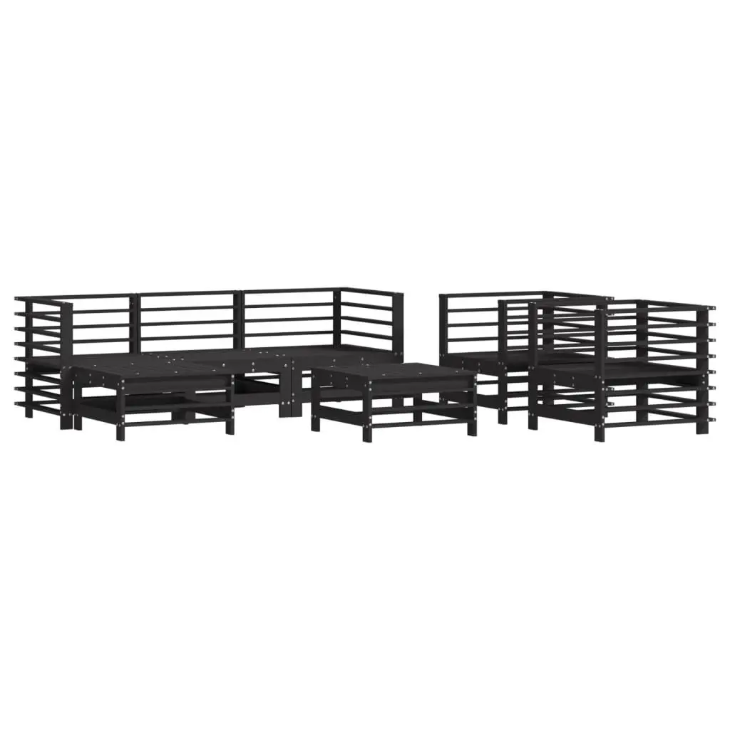 Garden Lounge Set Solid Pine Wood 7 Piece Outdoor Furniture Black