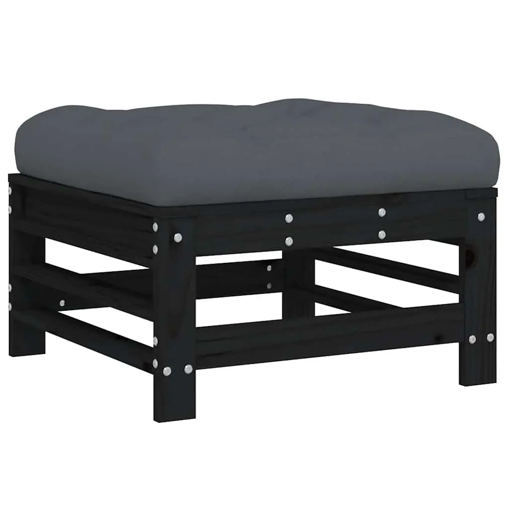 8 Piece Black Solid Wood Garden Lounge Set