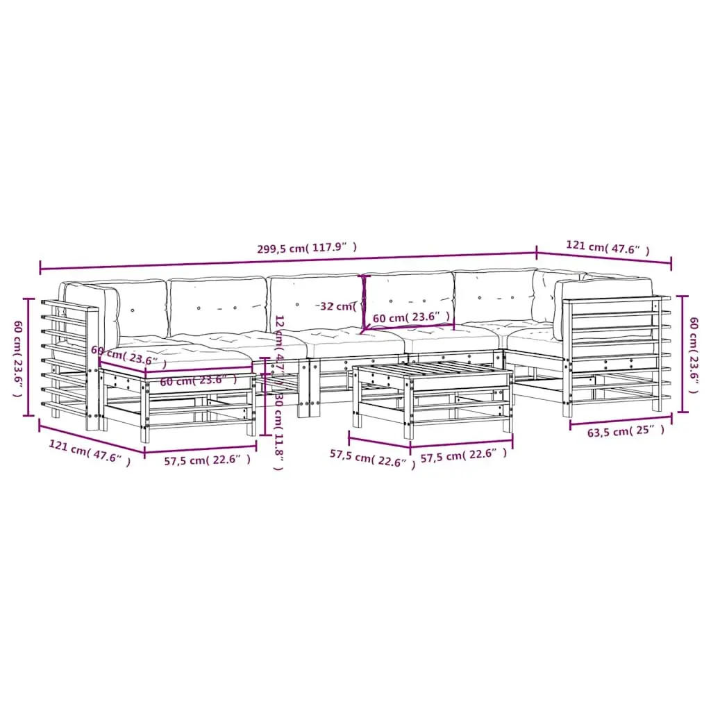 8 Piece Black Solid Wood Garden Lounge Set
