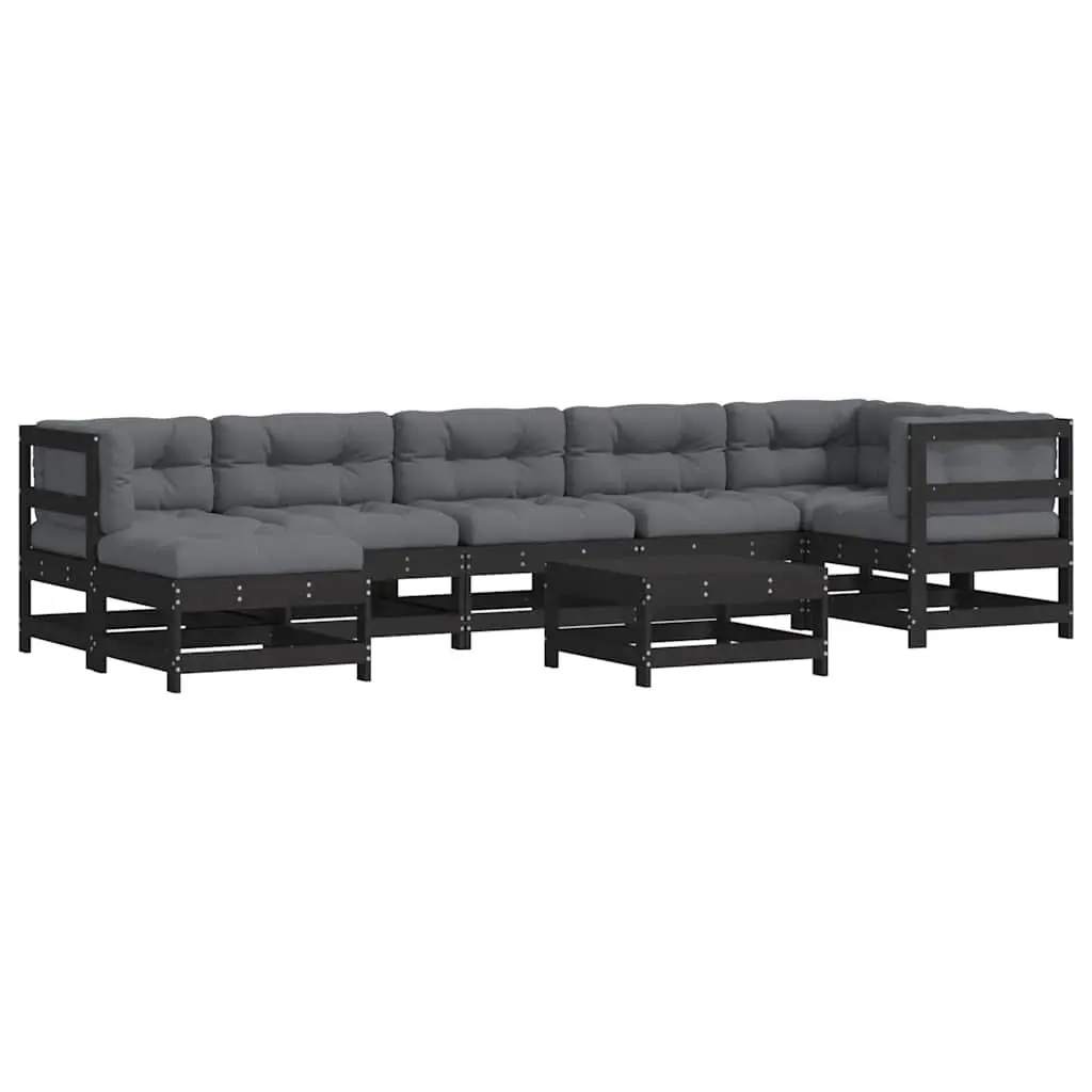 Garden Lounge Set Solid Pine Wood 8 Piece Outdoor Furniture Patio Sofa with Cushions Black