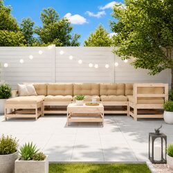 8-Piece Brown Solid Wood Garden Lounge Set with Cushions