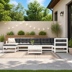 Sturdy 8-Piece White Wooden Garden Lounge Set