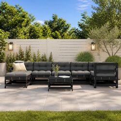 8-Piece Outdoor Lounge Set with Cushions in Black Wood