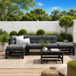 Black Wooden 6 Piece Garden Lounge Set with Cushions