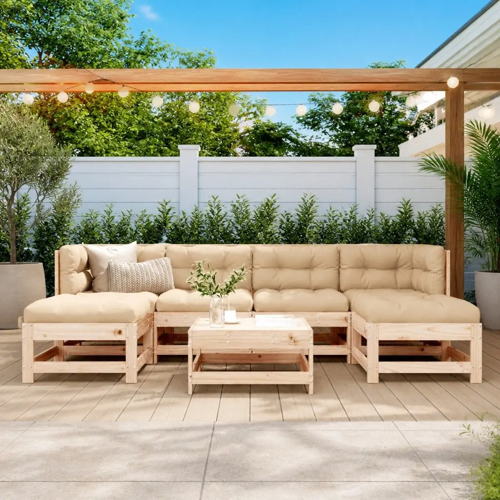 Garden Lounge Set 7 Piece Outdoor Furniture Patio Sofa Cushions Wood Sectional