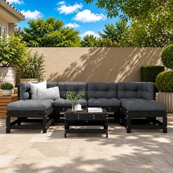 Premium 7 Piece Garden Lounge Set with Cushions - Black