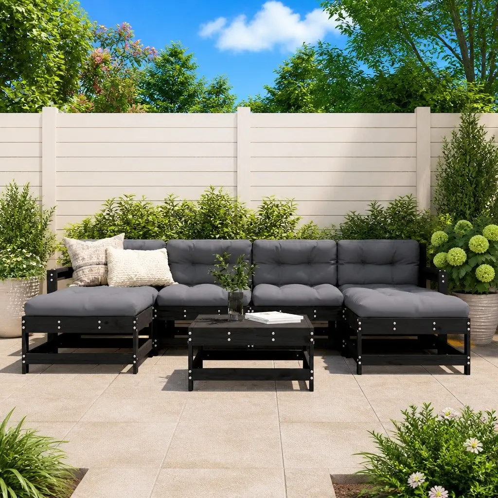 7 Piece Outdoor Lounge Set with Black Cushions