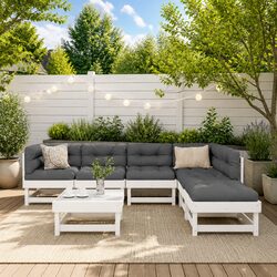 7-Piece Outdoor Garden Lounge Set with Cushions in White