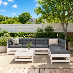 7 Piece Outdoor Lounge Set with Cushions – White Slatted Wood